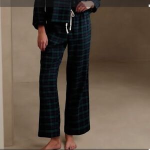 Banana Republic Sz M Lounge Straight Leg  Drawstring Green& Navy Plaid  Pants
